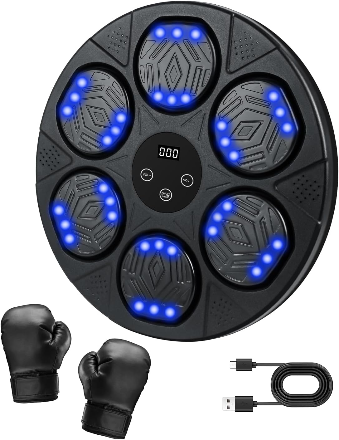 Máquina de boxeo de música, punzonadora de sonido con guantes de boxeo, blanco de boxeo electrónico montado en la pared para adultos y niños, 9 modos