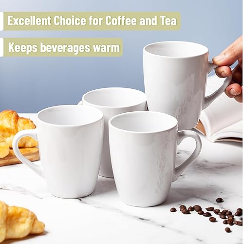 Miniatura 5 de BTAT - Tazas de café blancas, porcelana de porcelana de hueso fino, juego de 12, 12 onzas, juego de tazas de café de chocolate caliente, juego de