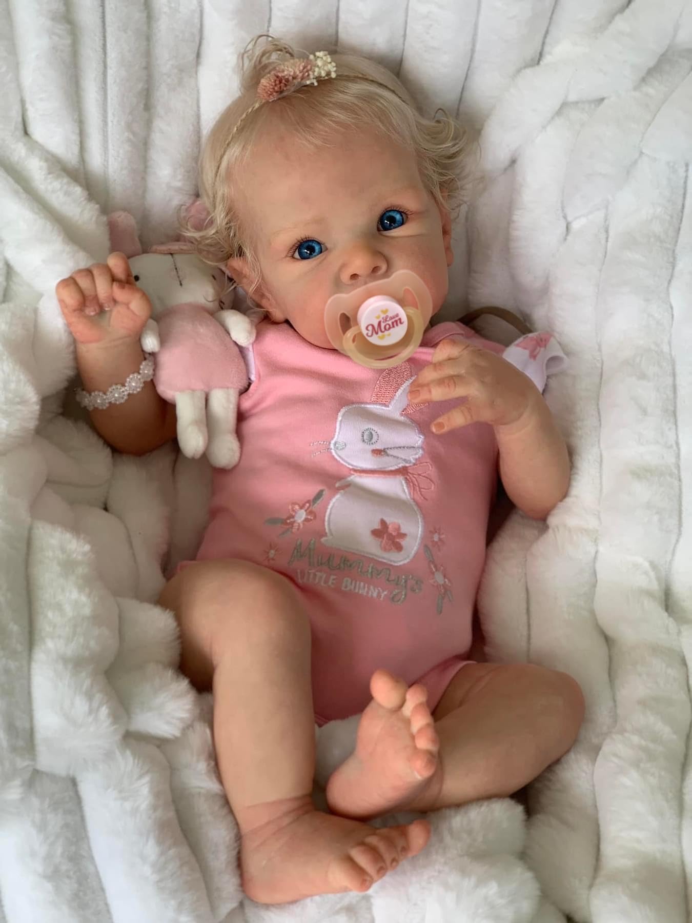 JIZHI Reborn Girl, 17 Inch Blue Eyes Realistic Baby Dolls Soft Cloth Body with Hand Rooted Hair, Vinyl Head