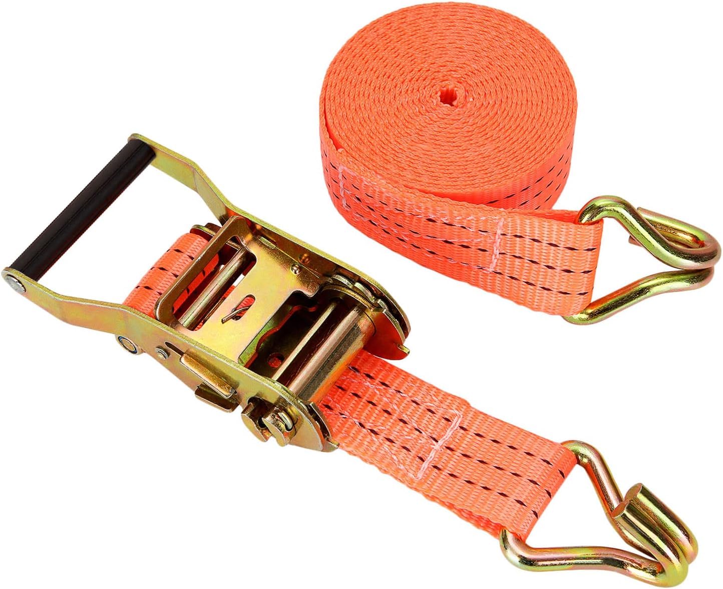 4 Jeux de 6M×38MM Sangle d'arrimage à Cliquet, Sangle a Cliquet avec Crochet en Polyester, Sangles de Serrage avec Tendeur à Cliquet pour Remorque, Moto, Voiture Orange