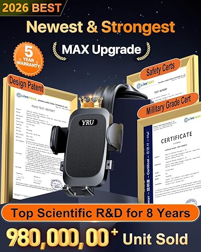 Miniatura 3 de YRU Soporte para teléfono de coche más seguro y resistente mejorado, brazo flexible 【Succión giratoria de 360° y nunca bloquea la vista】Soporte de