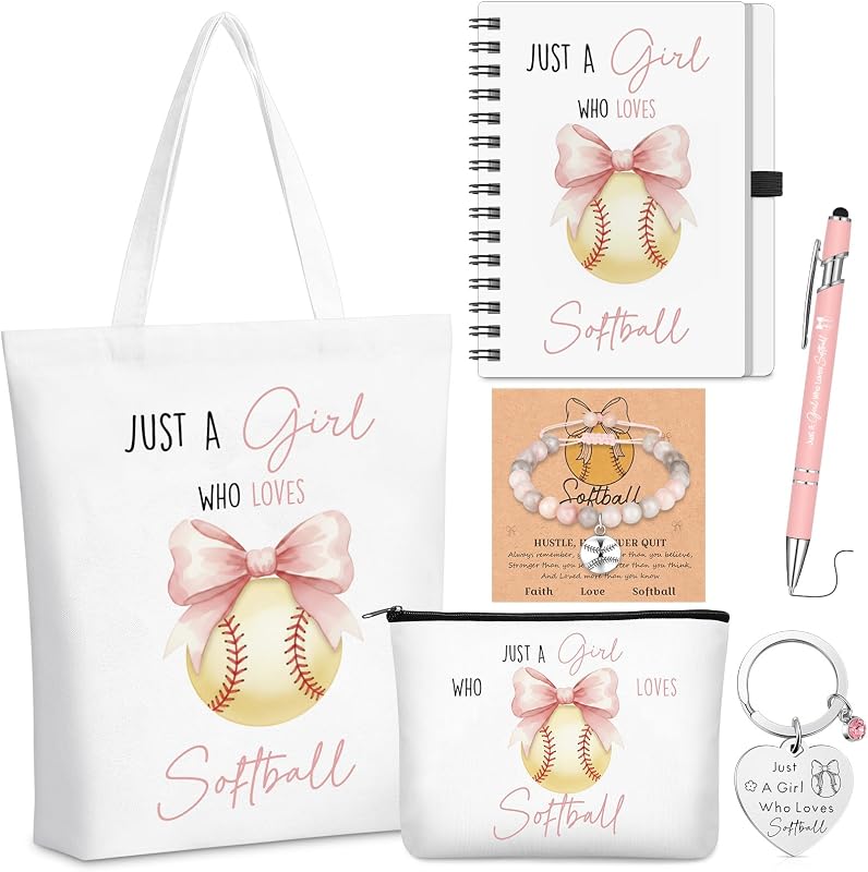Kit de presentes Ceenna com tema de softball, 6 peças, rosa e branco