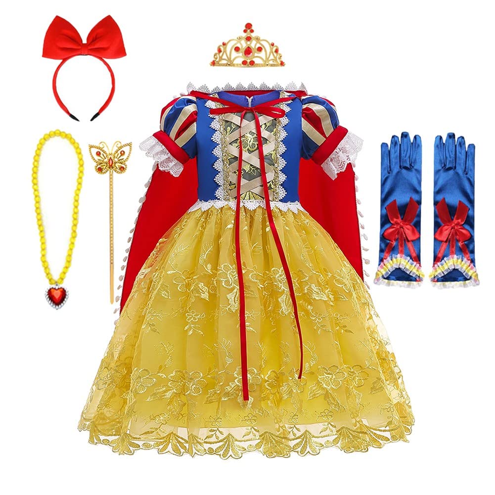 FMYFWY Kostium karnawałowy księżniczka śnieżnobiała sukienka dziewczyny bajka śnieg biały kostiumy Halloween Boże Narodzenie suknia wieczorowa ceremonia urodzinowa sukienki (akcesoria)