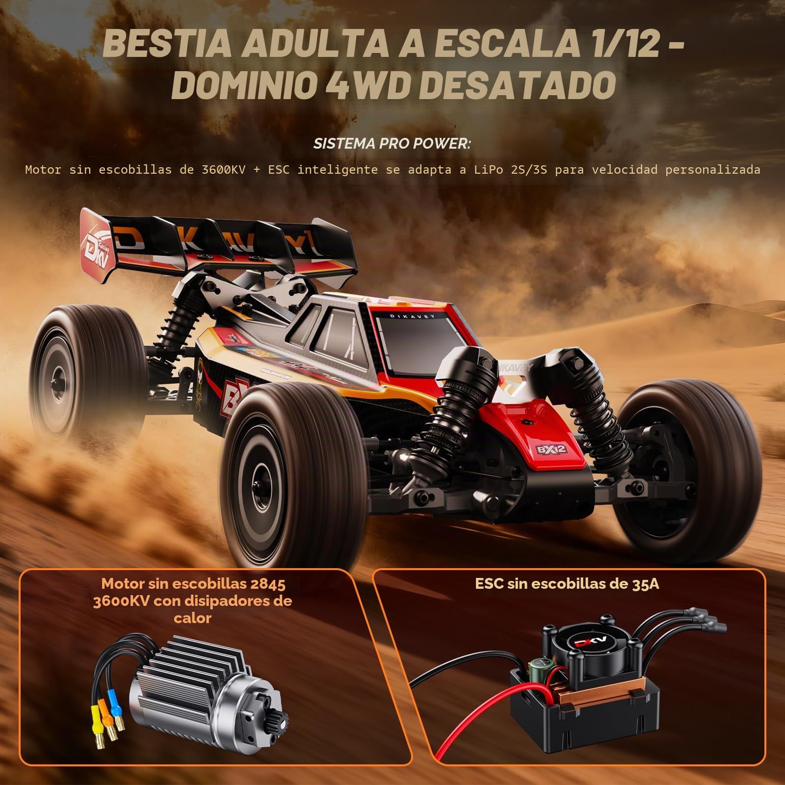 Coches De Control Remoto RáPidos Sin Escobillas 1:12 para Adultos, 42 mph, Coche Todoterreno 4x4, Auto De Control Remoto para Adultos 4wd De Alta Velocidad con Dos Camiones 3s De 2200 Mah