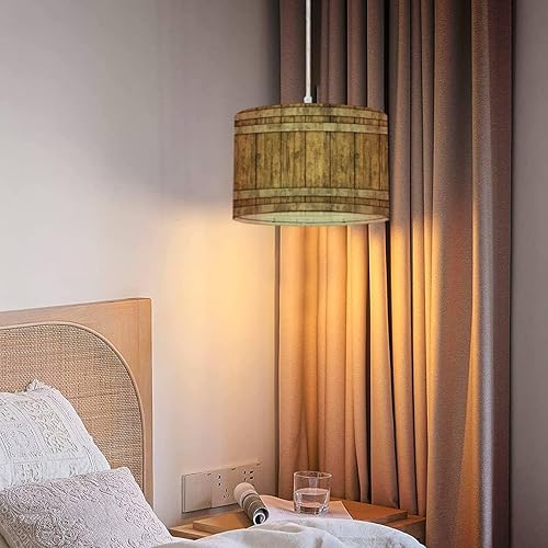 Miniatura 2 de Lámpara colgante de madera para enchufar, cerveza, barril de whisky, correas de metal, textura, vino, lámpara colgante con cable de enchufe,