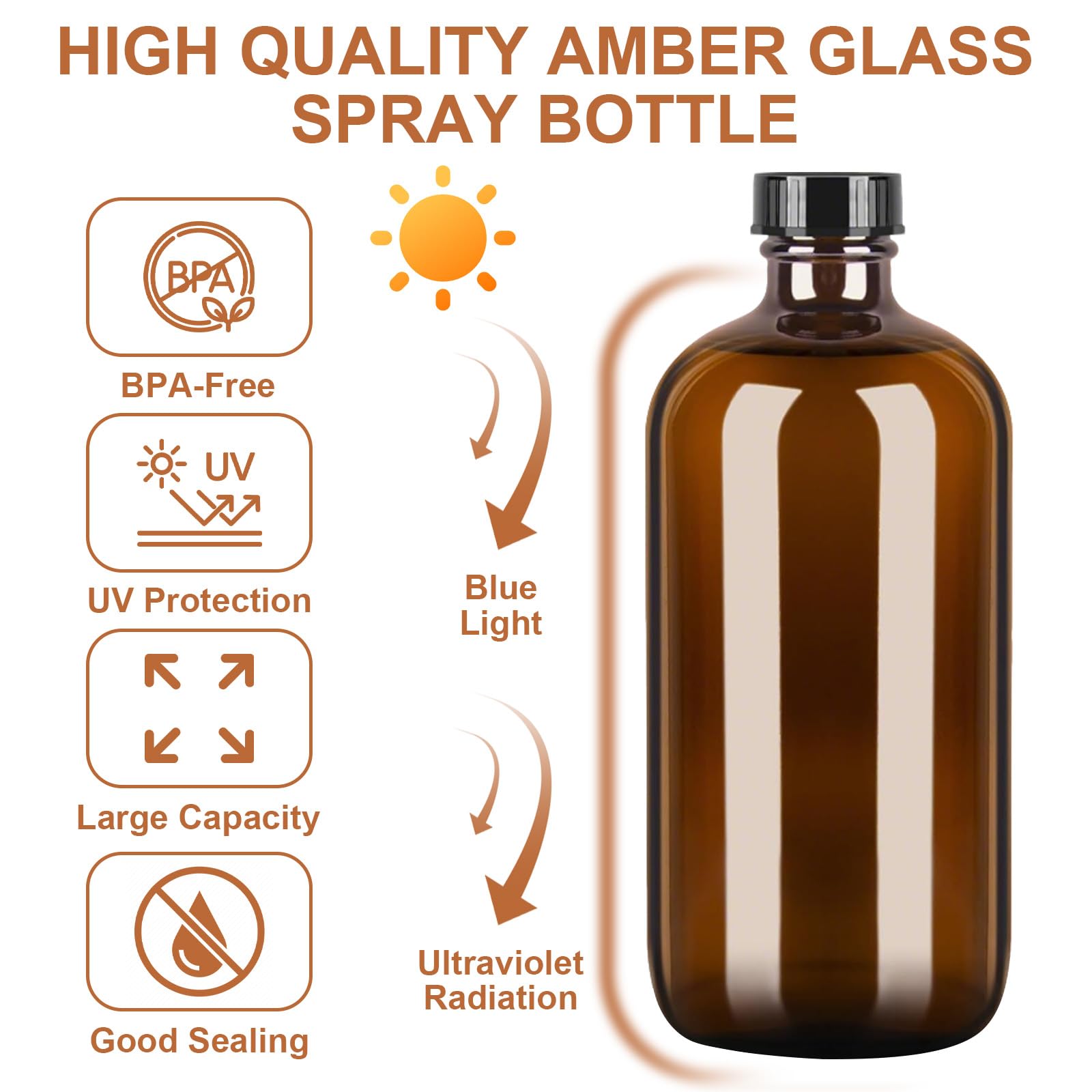 prota 3 botellas de spray de vidrio ámbar, botellas vacías de vidrio de 500 ml, recipiente recargable con boquilla ajustable, botella de pulverización de agua para limpiar plantas, aceites esenciales