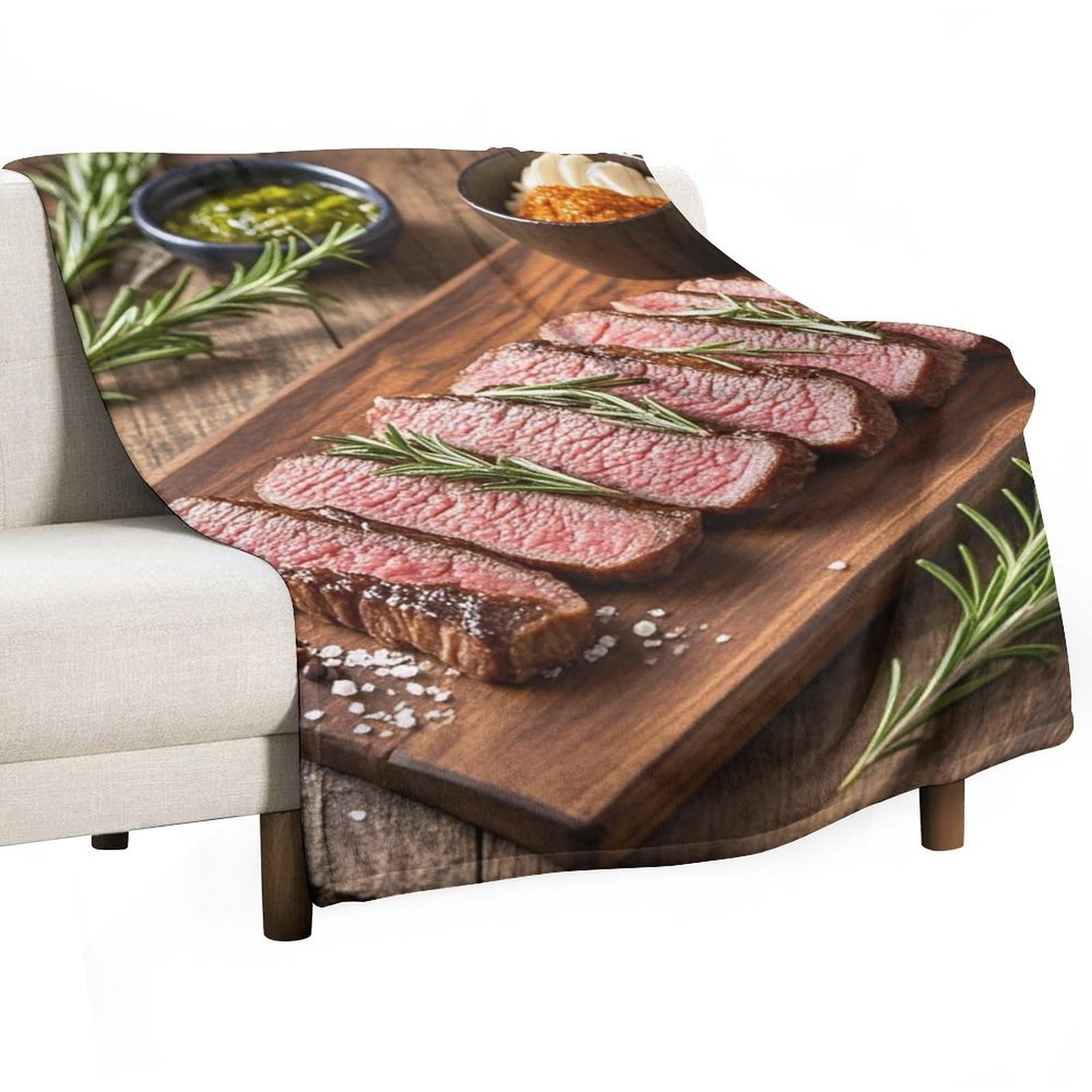 Couverture en flanelle steak romarin 100x150 cm pour canapé et lit