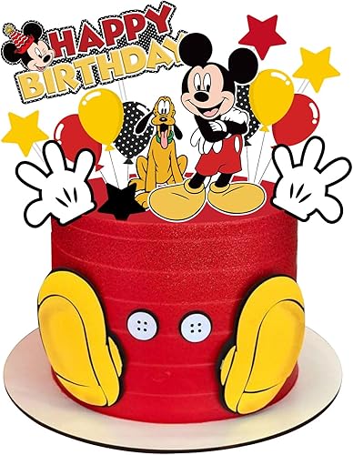 11 piezas de decoración de pastel de ratón, decoración de pastel de cumpleaños de ratón con estrella dorada y guantes blancos, decoración de fiesta