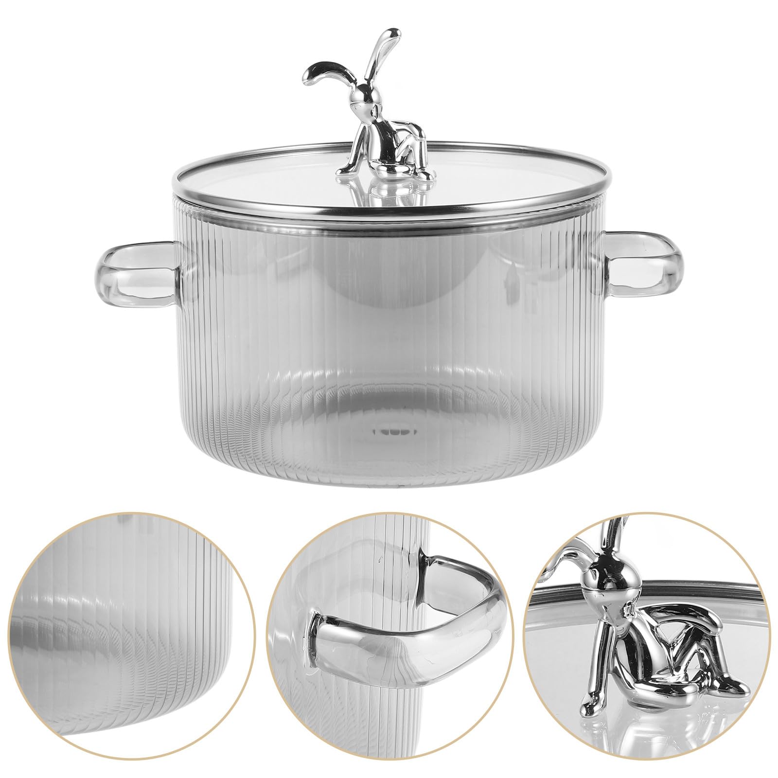 Pentola in Vetro a Tema Coniglio da 1500ml, Pentola per Zuppa con Coperchio, Multiuso e Stabile, per Cucina Casalinga e Preparazione di Zuppe e Brodi