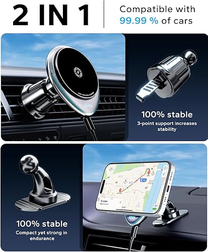 Miniatura 2 de KPON Magsafe - Cargador de teléfono para automóvil, soporte de carga inalámbrica rápida de 15 W para iPhone 1615141312 y Samsung Galaxy S23 -