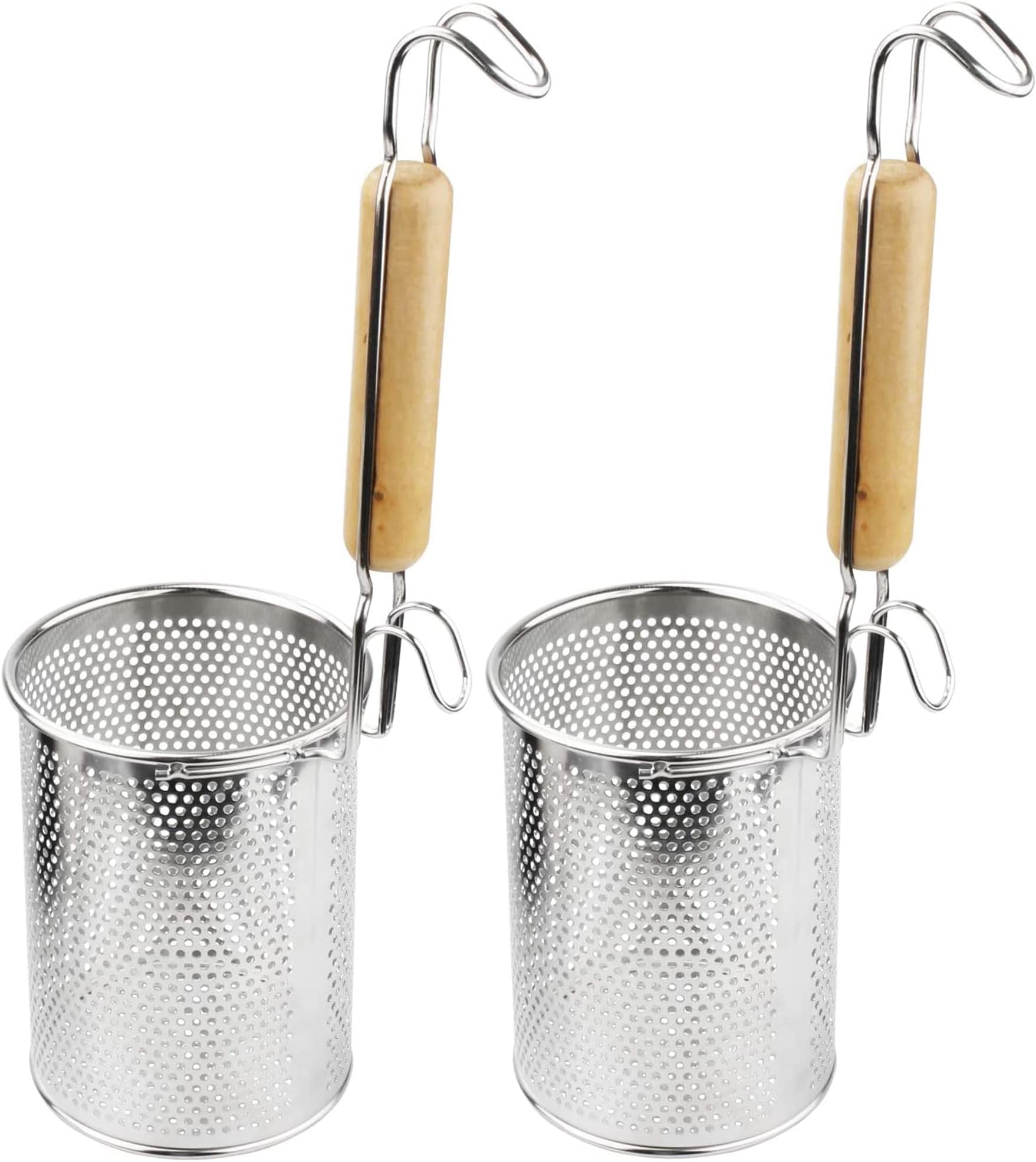 Pasta Strainer, 2 Pack Stainless Steel Mesh Spider Strainer for Pasta, Noodle, Dumpling (4.54"D x 6.1"H)