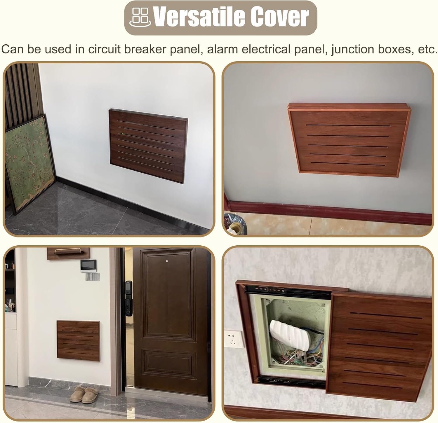Vertical Electrical Panel Cover Wooden, Wall Mounted Circuit Breaker Box Cover, Customizable Alarm Electric Panel Covers (Natural 50x60cm)
