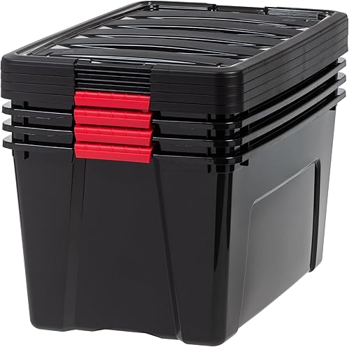 Vista 72 de IRIS USA - Contenedores de almacenamiento de plástico apilables de 40 cuartos de galón con tapas y hebillas de cierre, paquete de 4