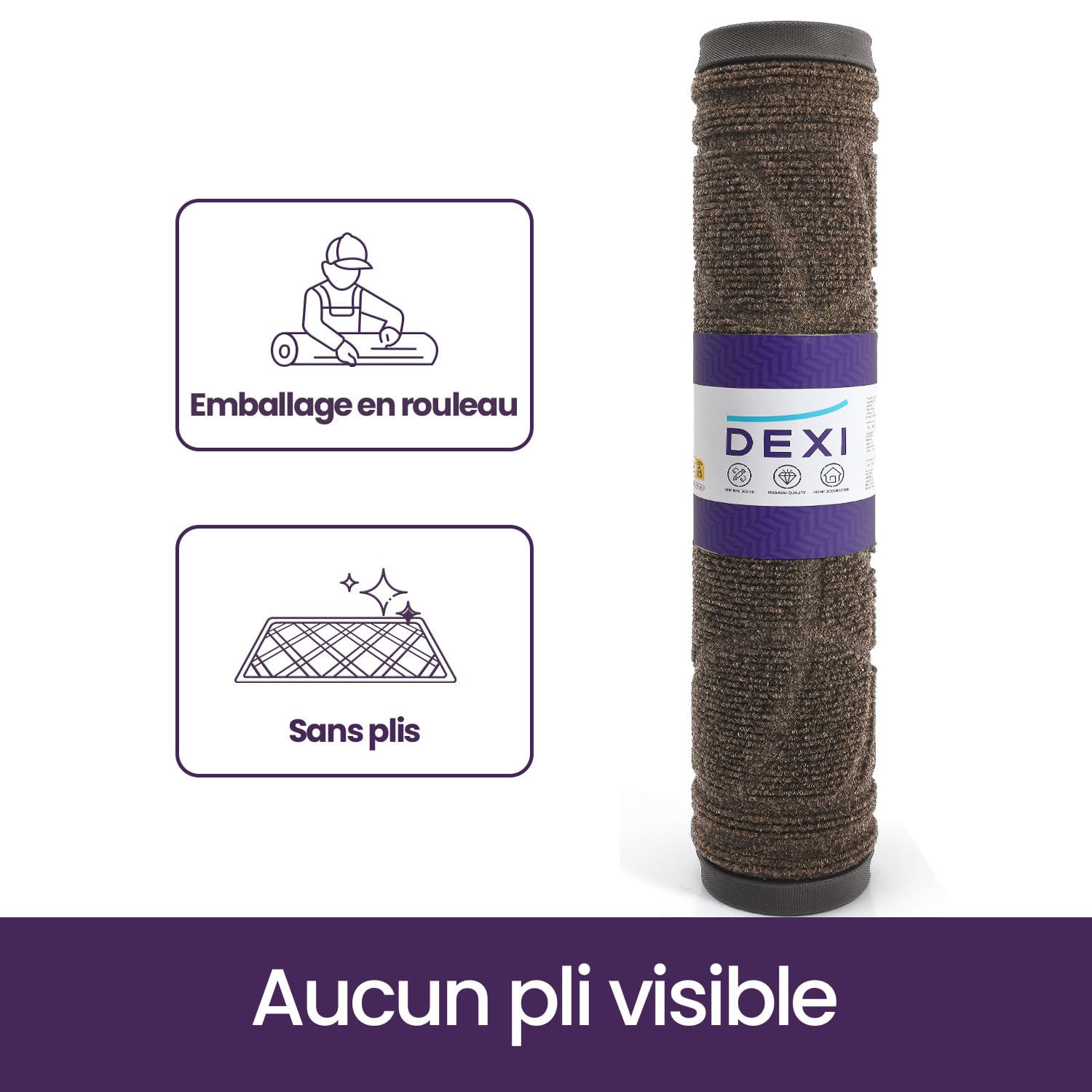 DEXI Paillasson Interieur Entree 60 x 120 cm, Tapis d'entrée Antidérapant, Tapis de Porte Absorbant et Résistant, Tapis pour Intérieur, Extérieur, Couloir, Jardin, Cour, Brun