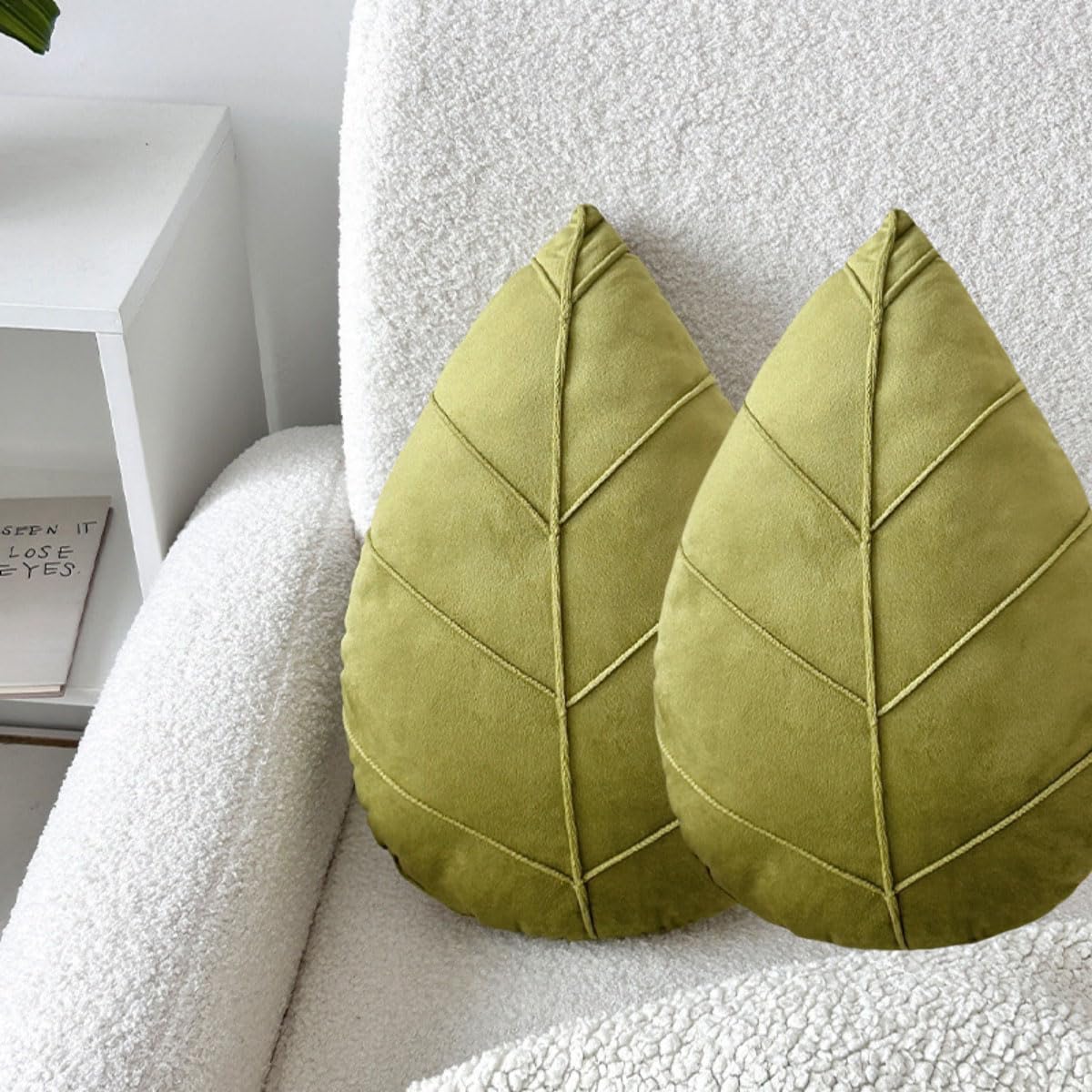 Pack of 2 Leaf Shaped Throw Pillows Cushions 15" x 10" 3D Leaf Shaped Plant Pillows Fluffy Plush Leaves Pillows Cushions for Sofa Car Bedroom Couch Living Room (Chartreuse Yellow, 20" x 12")