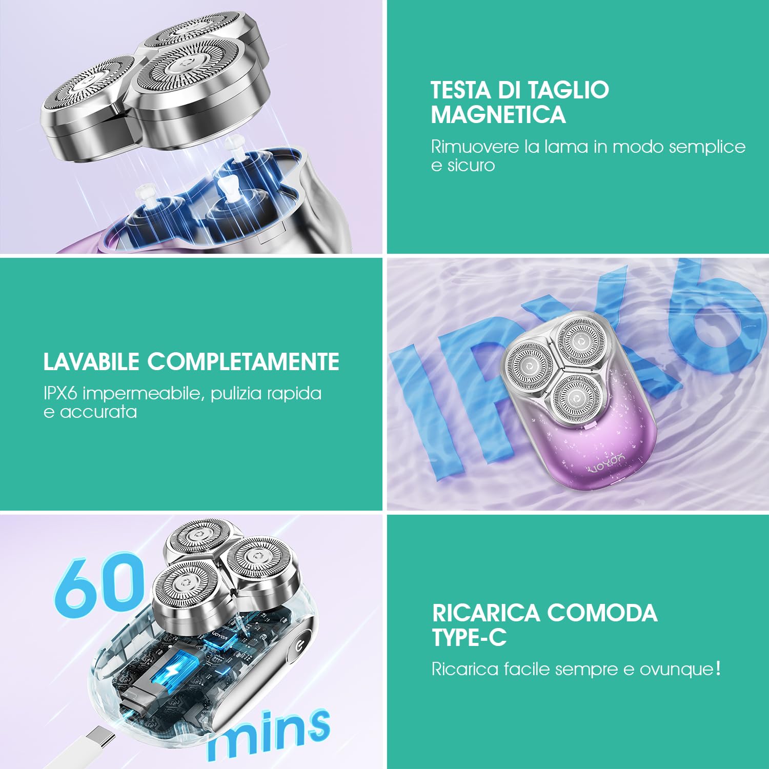VOYOR Rasoio Elettrico Donna Depilatore Corpo Donna Rasoio Donna Inguine Viso Corpo Braccia Gambe, Impermeabile Rasoio Elettrico Corpo Portatile E Ricaricabile Rasoio Donna Elettrico ES310 (Viola)