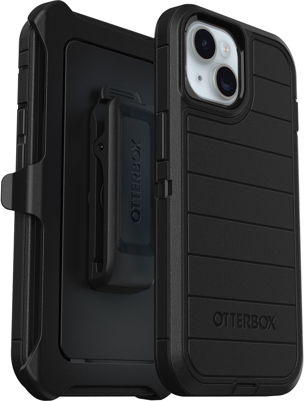 iPhone 15, iPhone 14, and iPhone 13 Defender Series Pro Case - Black, screenless, Rugged & Durable, with Port Protection, Includes Holster Clip Kickstand