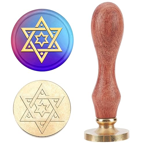 MAYJOYDIY Star of David - Sello de cera hexagonal con diseño de estrella y luna, 6 sellos de estrella puntiaguda de 0.98 pulgadas, sellos de cobre,