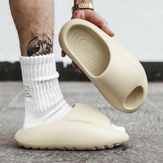 Cloud Slides for Men, Ultra - Soft Recovery Slides with Ultra - Thick Sole, Open Toe Pillow Shower Shoes for Indoor and Outdoor Use (Black,6.5)