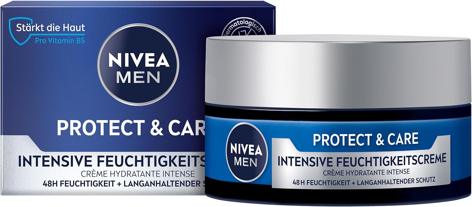 NIVEA MEN Protect & Care Intensieve vochtinbrengende crème, rustgevende gezichtsverzorging voor mannen, 48 uur hydraterende gezichtscrème met aloë vera en Pro vitamine B5 (50 ml)