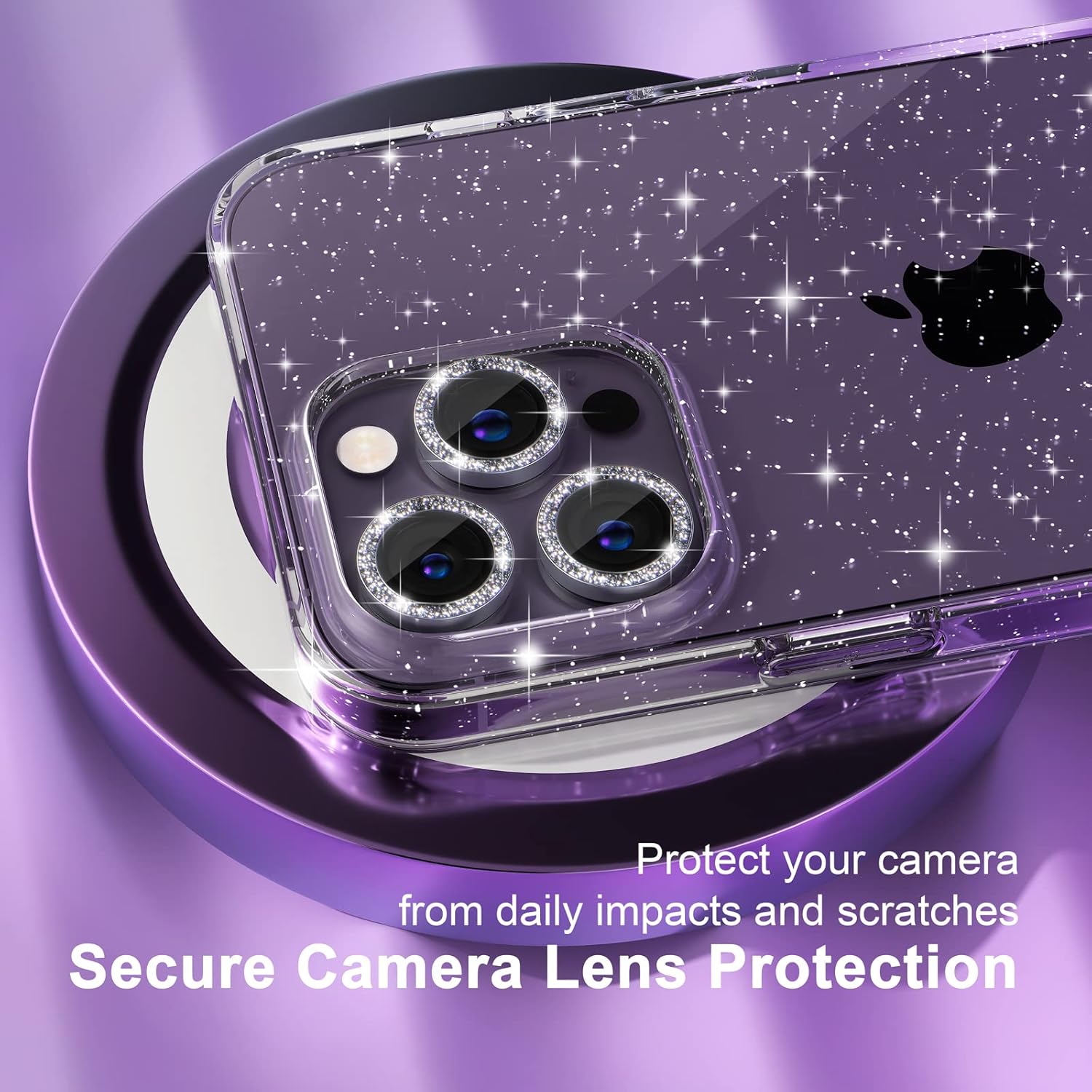 Choiche Compatible for iPhone 14 Pro Max Case Women Phone Case, Cute Bling Sparkly, Military Grade Protection, 3 Diamond Camera Lens Covers, 2 Tempered Glass Protectors, 6.7 inch (Glitter Clear) - Image 3