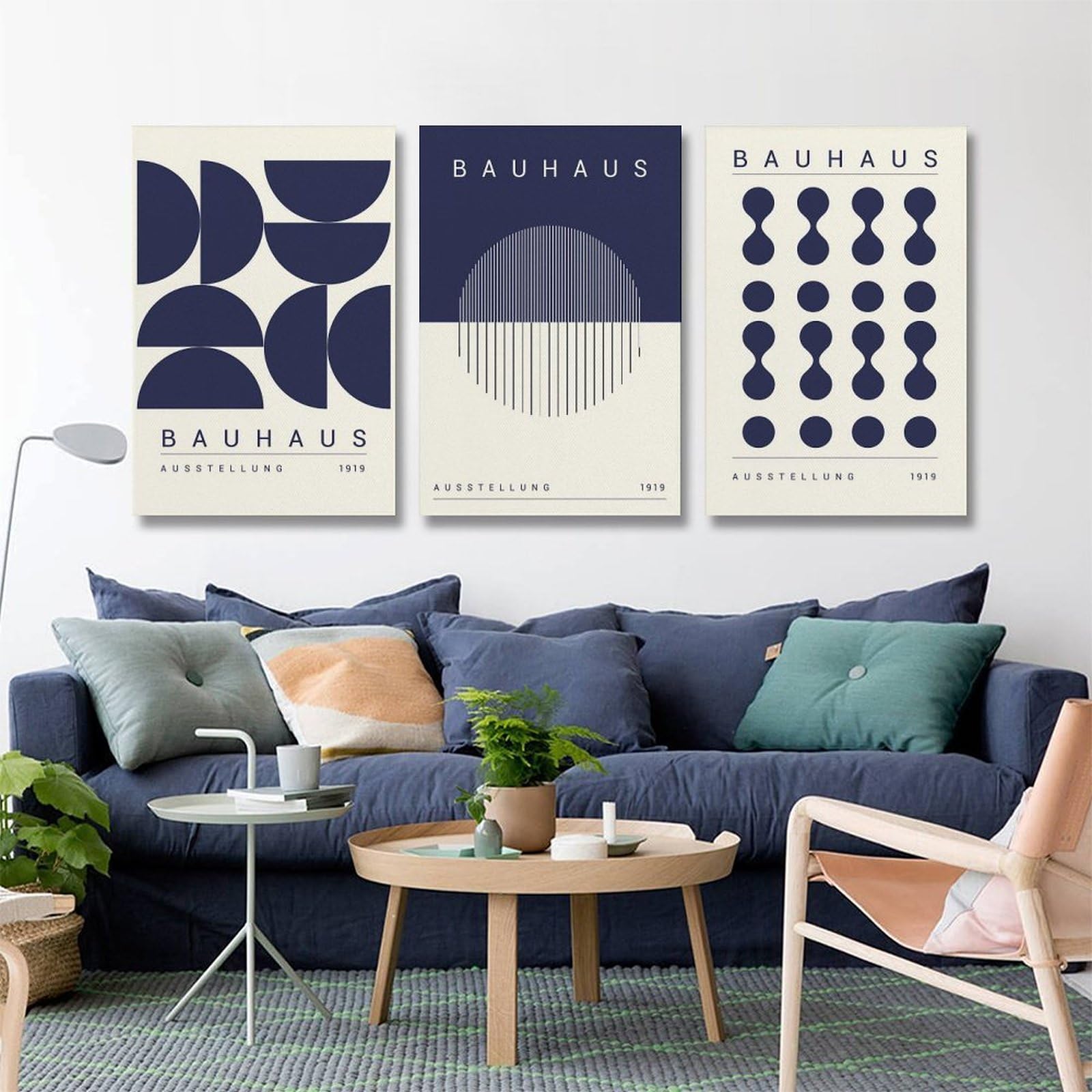 Set di 3 poster blu Bauhaus con stampa artistica moderna della metà del secolo, stampa Bauhaus, decorazione da parete per casa e ufficio, soggiorno, 30 x 45 cm