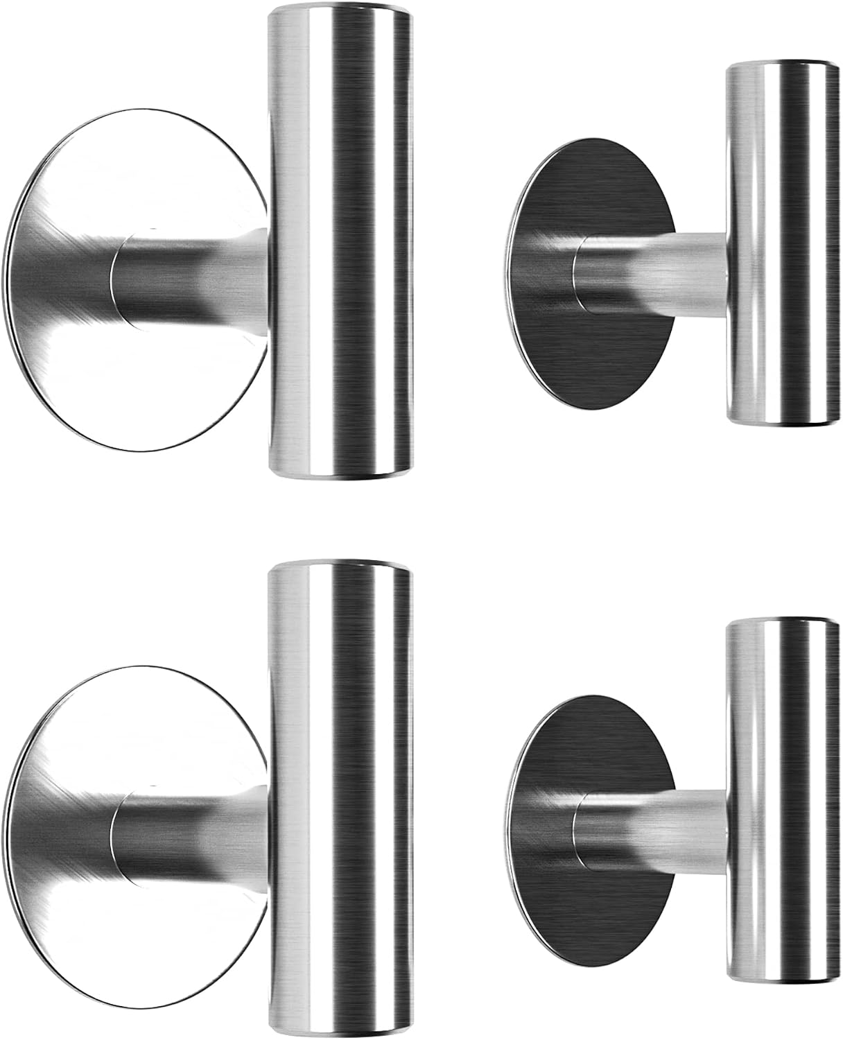 SOCONT Adhesive Towel Wall Hooks Heavy Duty, Wall Hooks for Hanging, Robe Hooks Heavy Duty, 4 Pack Silver Brushed Nickel, Towel Hooks for Bathroom Kitchen Wall Mounted