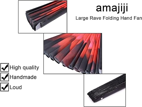 Miniatura 4 de Amajiji Ventilador de mano plegable grande, accesorios para festivales rave para mujeres y hombres, ventilador de mano chinojaponés, ventilador de