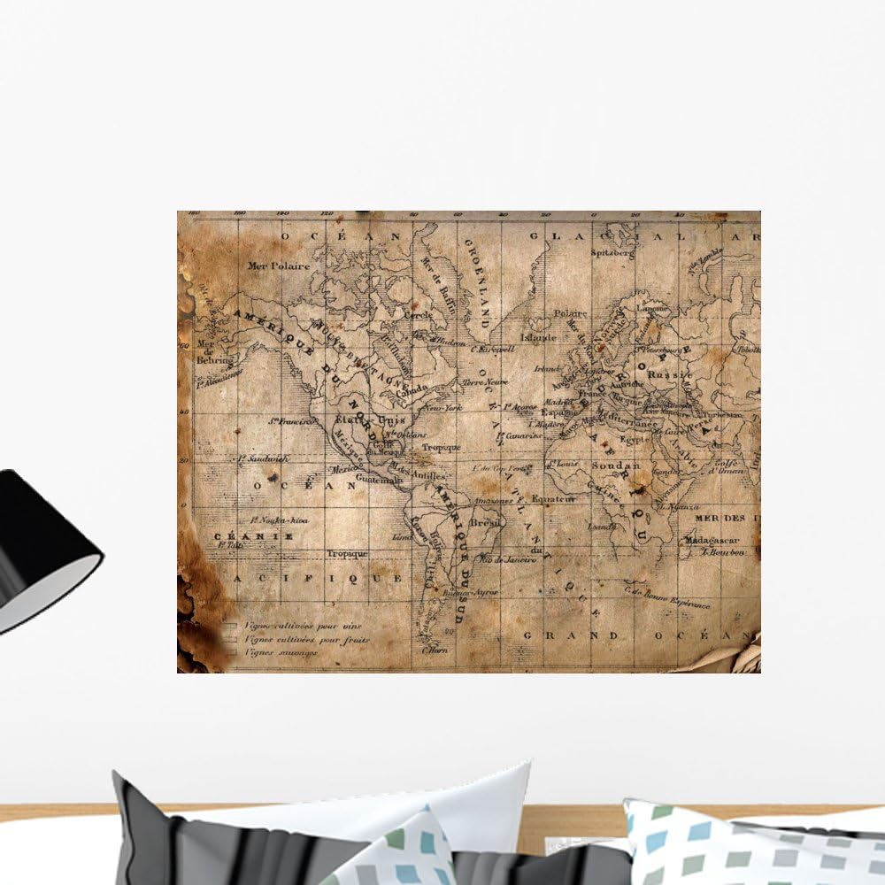 Wallmonkeys FOT-7628301-24 WM1905 Ancient Map of The World Peel and Stick Wall Decals (24 in W x 19 in H), Medium