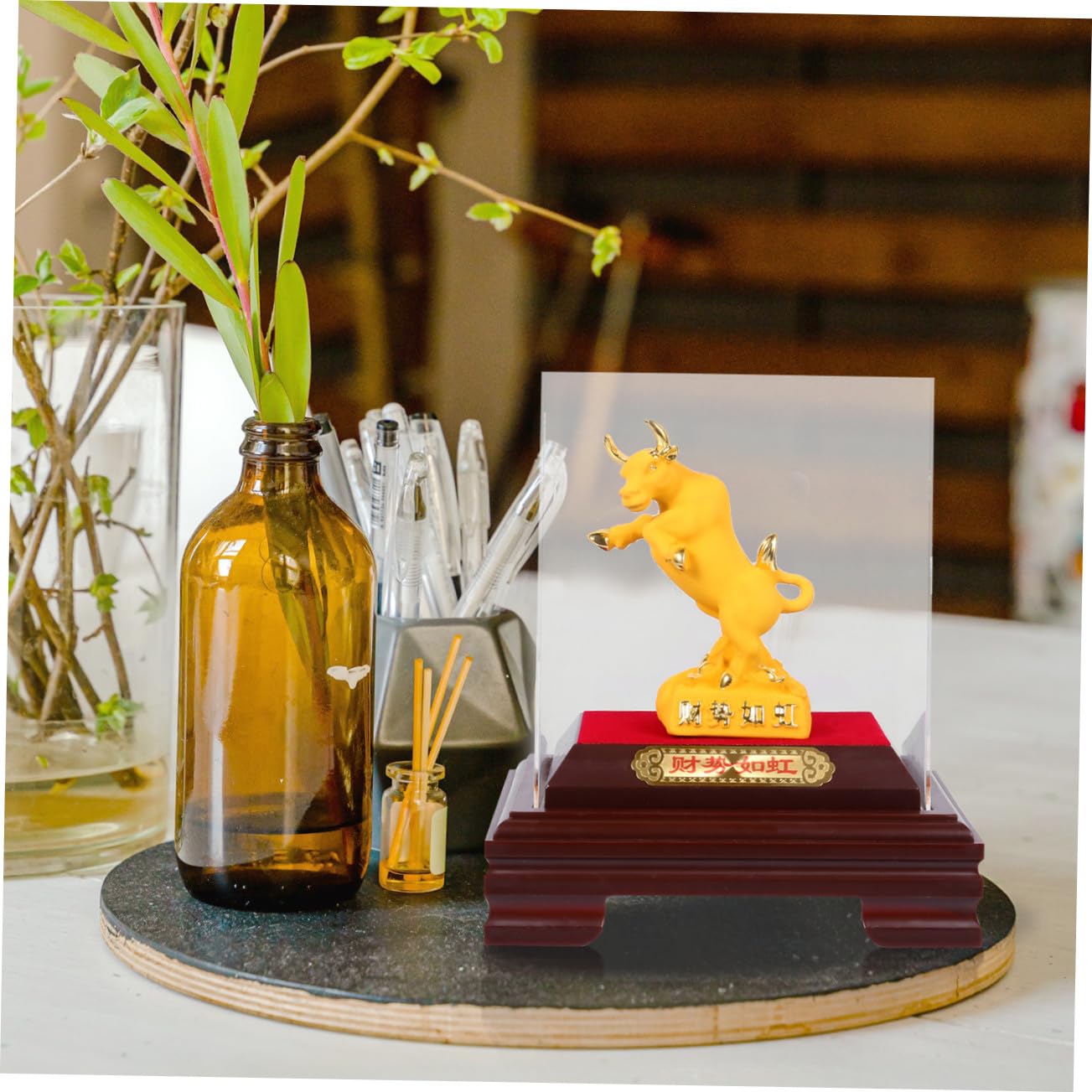 MAGICLULU 1pezzi Statuetta dello Zodiaco Cinese del Bue Scultura Ornamentale Anno del Bue Statuetta Feng Shui per Interni