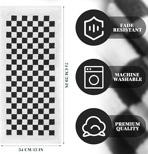 Miniatura 2 de Frienda Juego de 4 toallas de mano a cuadros para baño, cocina, toallas de baño suaves retro de tablero de ajedrez altamente absorbentes para baño,