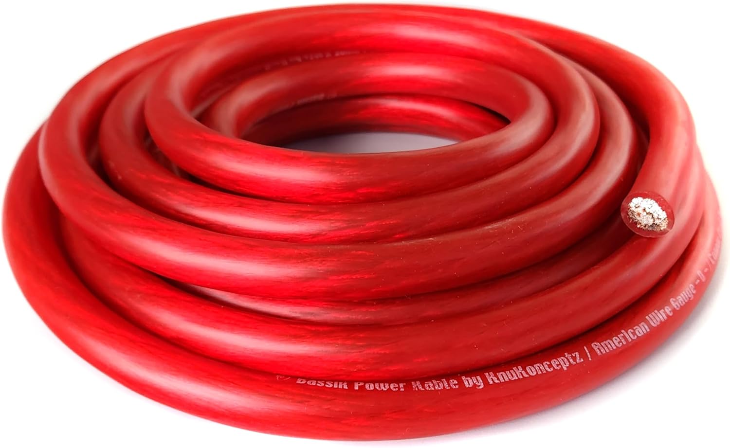 KnuKonceptz Bassik 1/0 Gauge AWG Primary Automotive Battery Power/Ground Wire Cable - Red 25 Feet