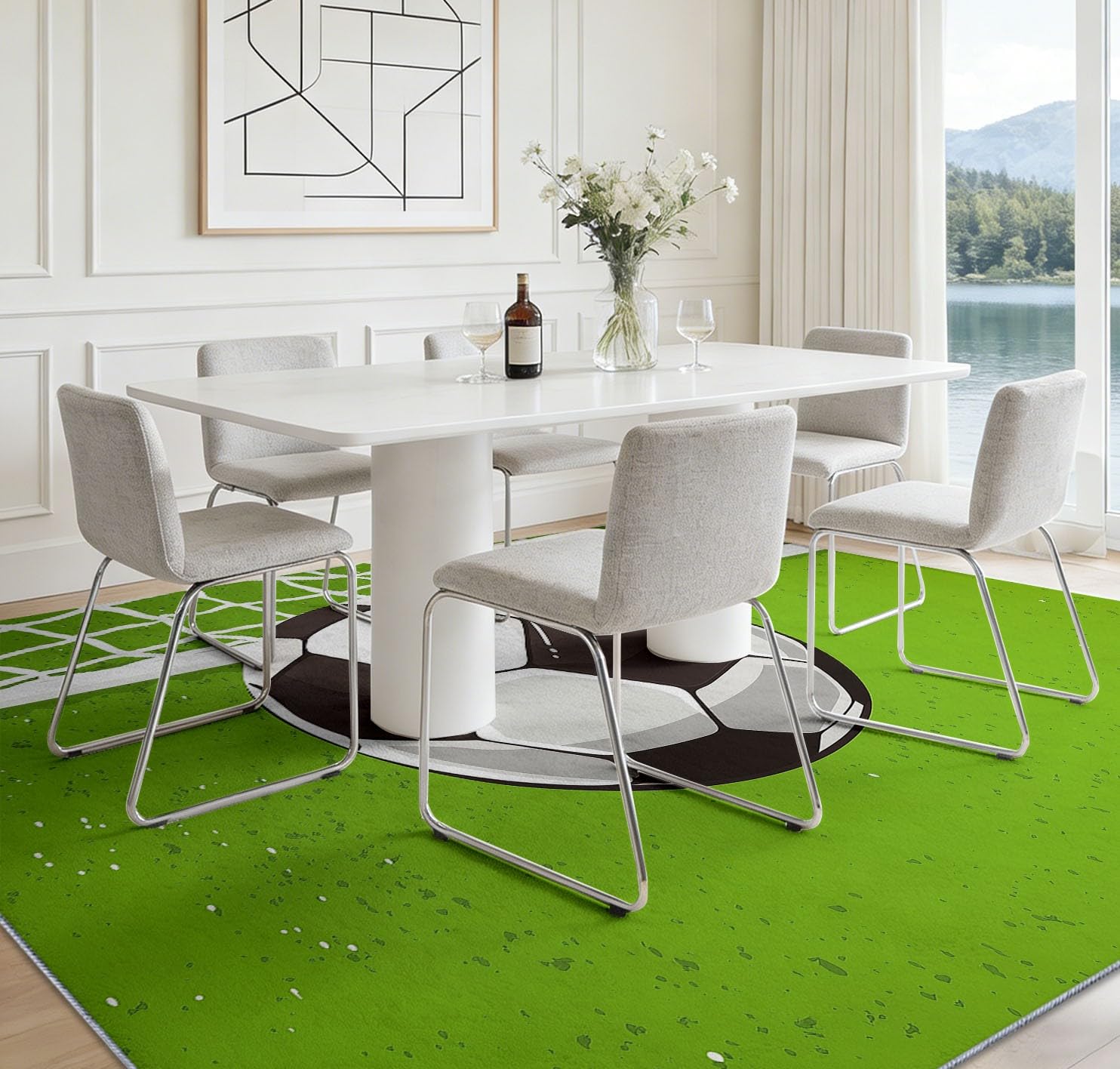 Générique Tapis Intérieur Dessin Traditionnel À La Main Lavable en Machine, Tapis Salon Minimalisme Vert Sauge Sports Football Antidérapant Grand pour Salle à Manger, Chambre à Coucher, 160 x 230 cm
