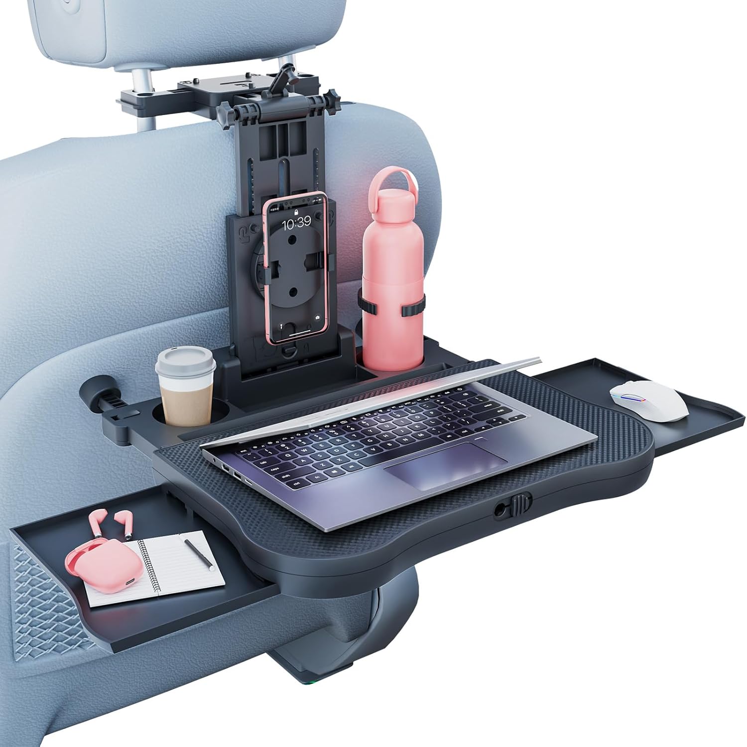 Tallew Car Back Seat Tray Table Stable Foldable Auto Backseat Food Laptop Trays Adjustable Travel Desk for Rear Passenger Road Trip Eating Work Travel