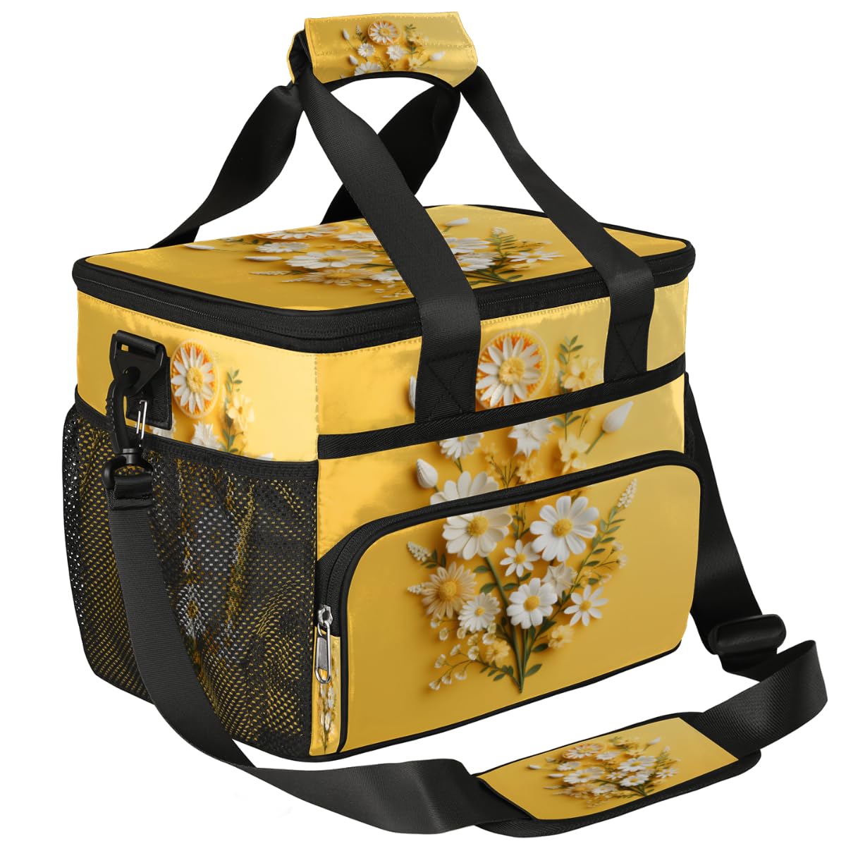 Beautiful Bouquet Insulated Picnic Backpack Lunch Box for Women Men Picnic Basket Tote Lunch Bag Picnic Bag Portable Lunch Bags for Picnic, Beach, Work, Trip,Office, Camp White Daisy