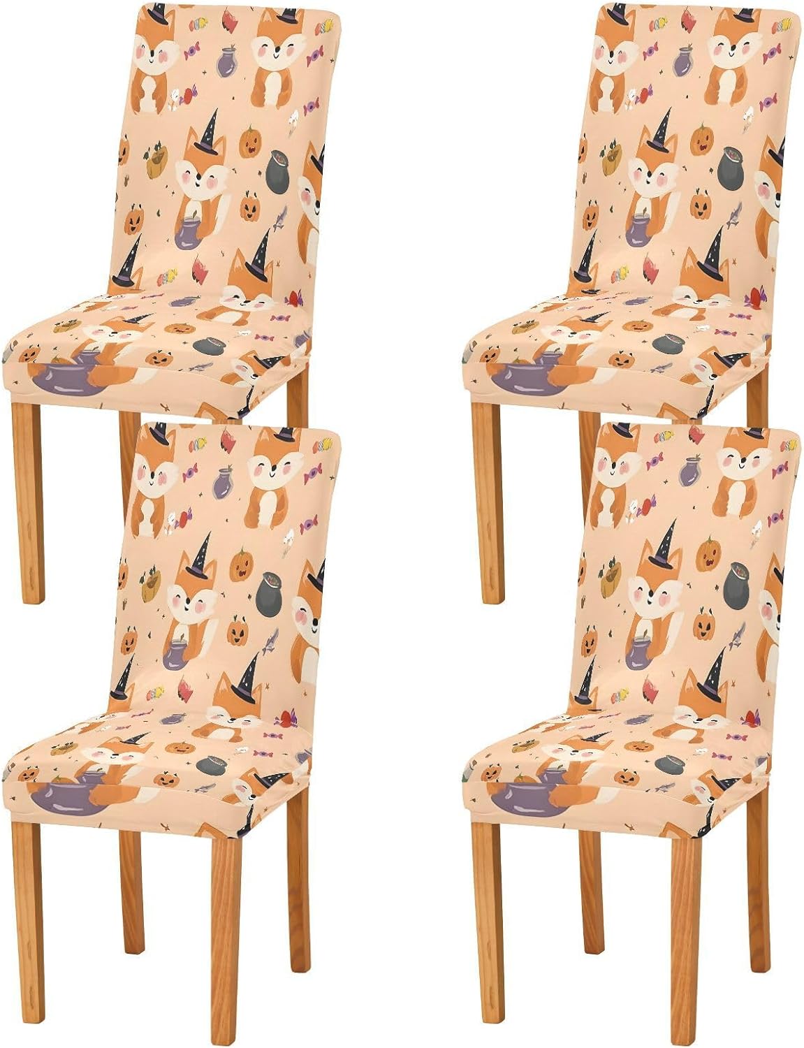 ALAZA Chair Covers for Dining Room, Pumpkin Fox Pattern Stretch Chair Cover Sets Chair Protector Removable Washable for Ktichen Restaurant Hotel
