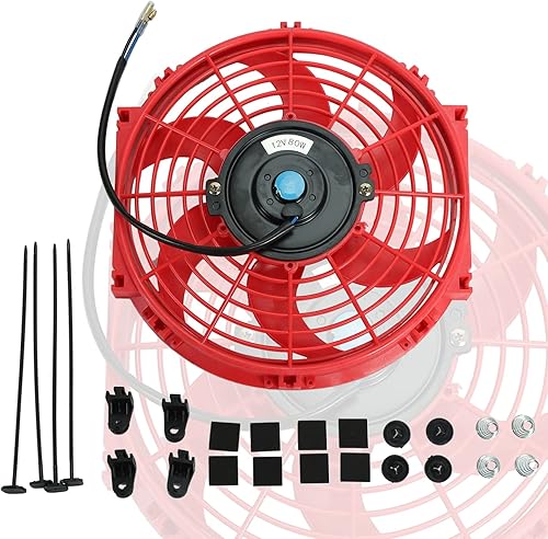 Kit universal de ventilador delgado de enfriamiento de radiador eléctrico de 10 pulgadas, tire/empuje, 12V, rojo