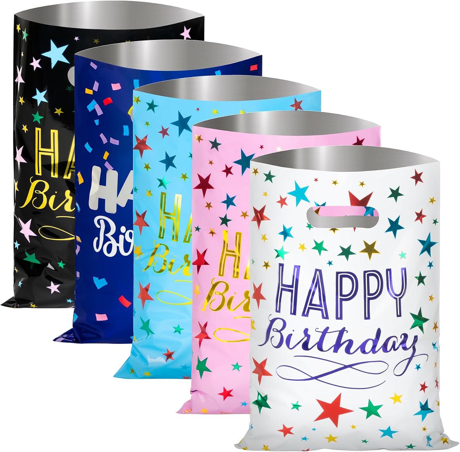 GIFOHAPY 40 PCS Party Favor Bags, Birthday Candy Bags, 5 Colors Goodie Bags for Birthday Party with Handle for Boys and Girls