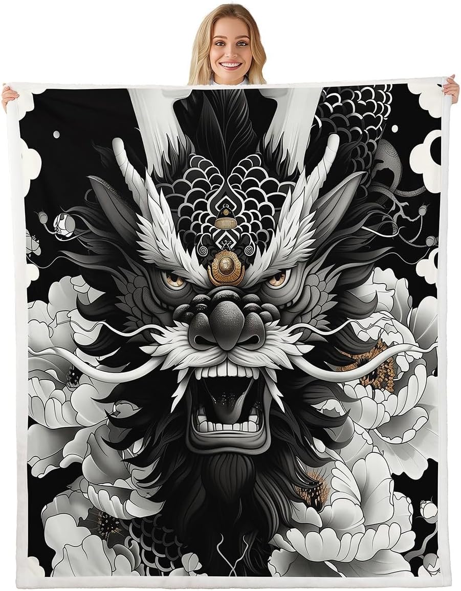 Erosebridal Wildlife Dragon Fleece Blanket Queen 90"X90",Exotic Dragon Green Sherpa Blanket Dreamy Dragon Throw Blanket Magical Wild Animal Plush Bed Blanket for Kids Boys Girls Bed