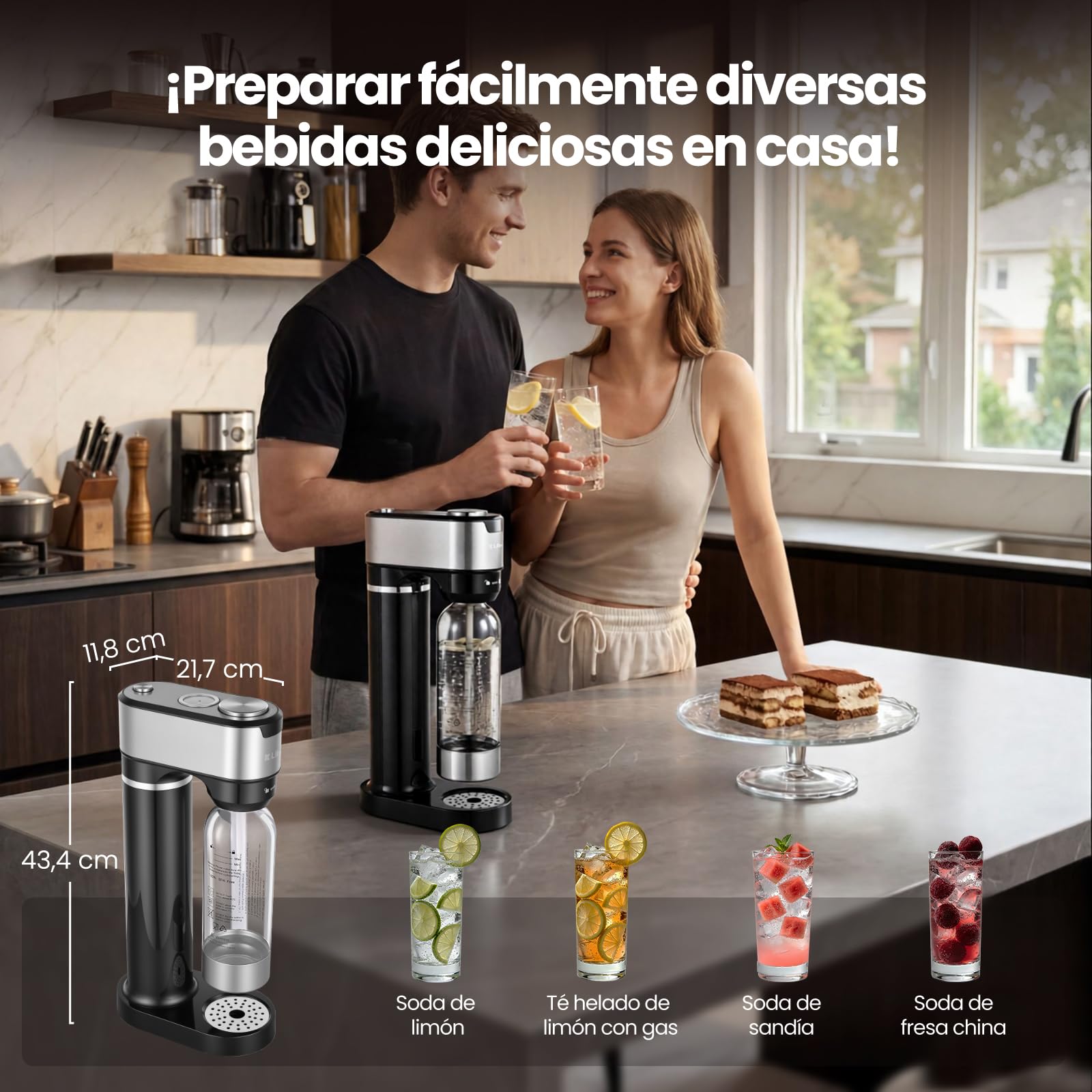 LLIVEKIT Gasificador de Agua, Máquina Agua con Gas de 4 Niveles de Burbujas, Máquina para hacer Soda Compatible con Cilindro CO2, Incluye Botella PET de 0,5 y 1 L, Válvura de Seguridad, Negro