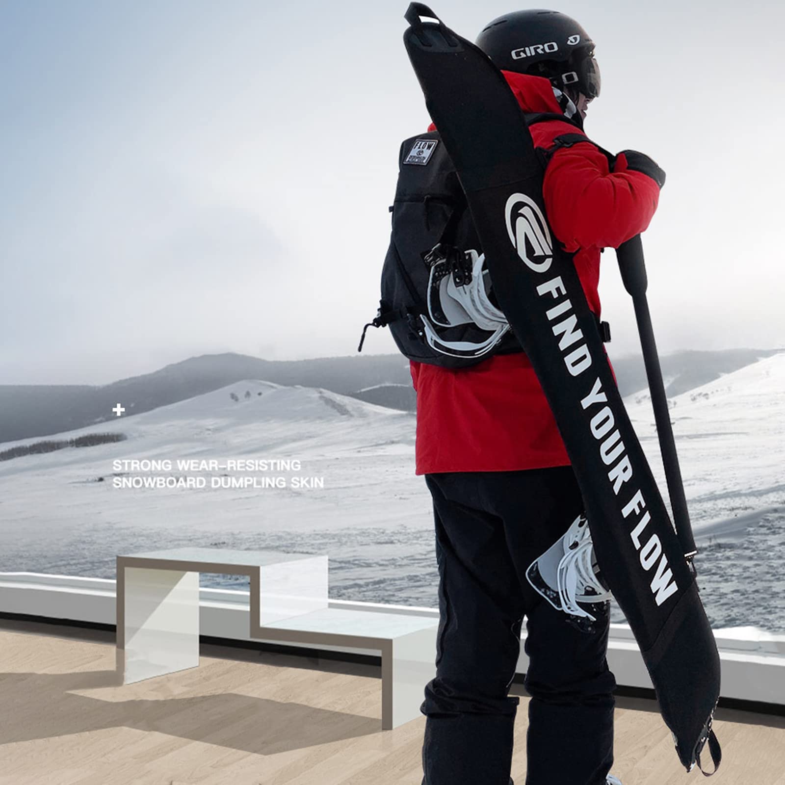 WEALTHY73 Portable Snowboard Bag Veneer Elastic Board Bag SBR Elastic Material Protective Cover Wear-Resistant Waterproof Anti-Bump,Black,150CM