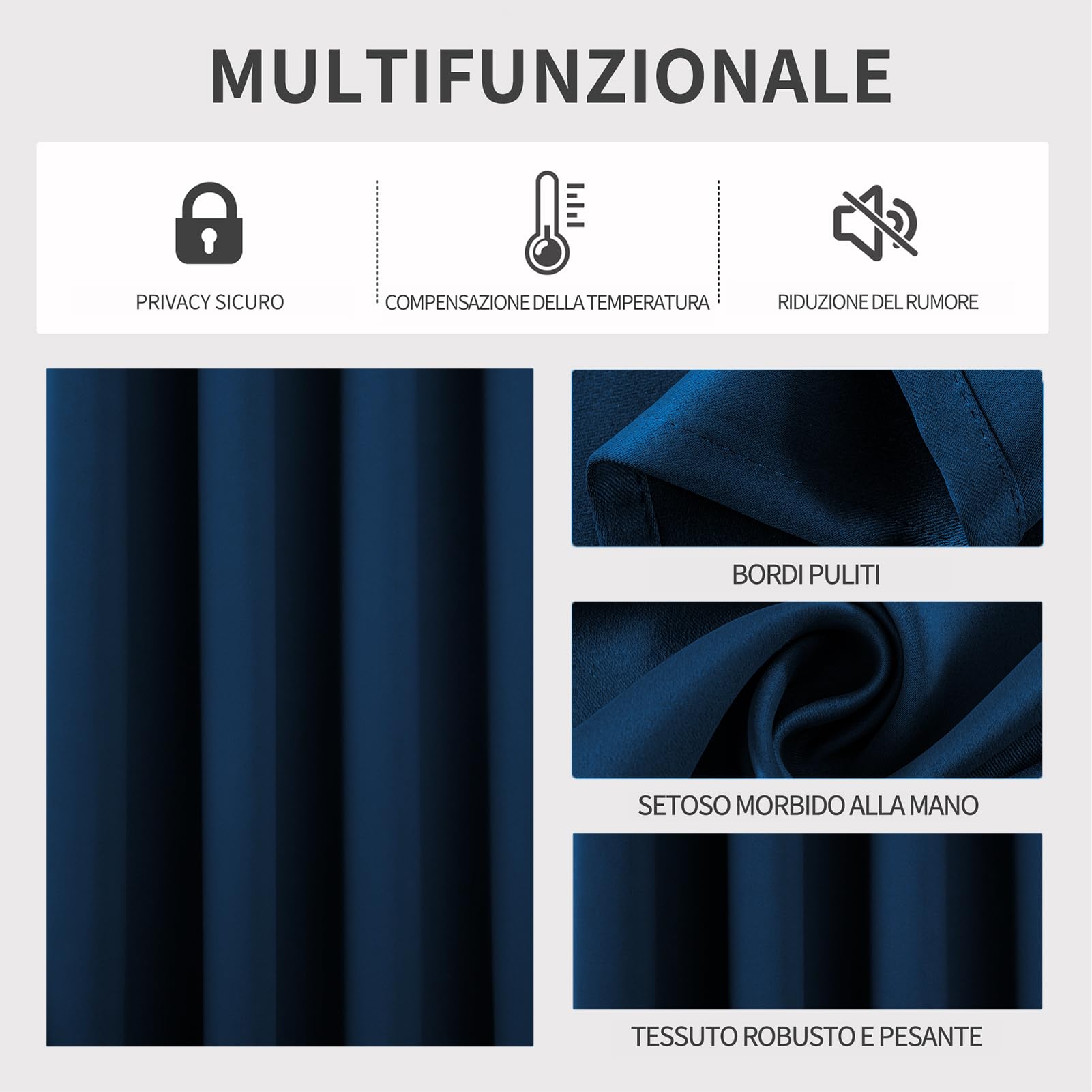 Joydeco Tende Oscuranti per Interni 2 Pezzi L 140 x A 200, Tende Termiche con Occhielli Blu Navy per Soggiorno Moderne, Cameretta Bambini, Camera