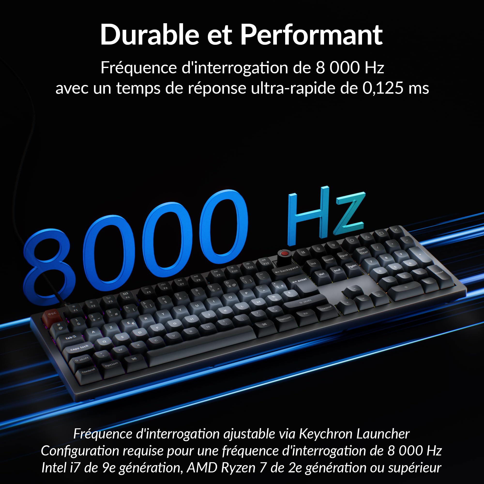 Keychron V6 8K Clavier Mécanique Filaire avec Knob, ISO-FR Layout, 8000 Hz Polling Rate, Programmable QMK, Touches OSA PBT, Interrupteur Marron, Rétroéclairage RGB, Compatible Mac, Windows et Linux