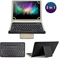 Vista 3 de DETUOSI Funda universal para tableta Android de 10.1 pulgadas con teclado, teclado Bluetooth inalámbrico extraíble + funda de cuero sintético +