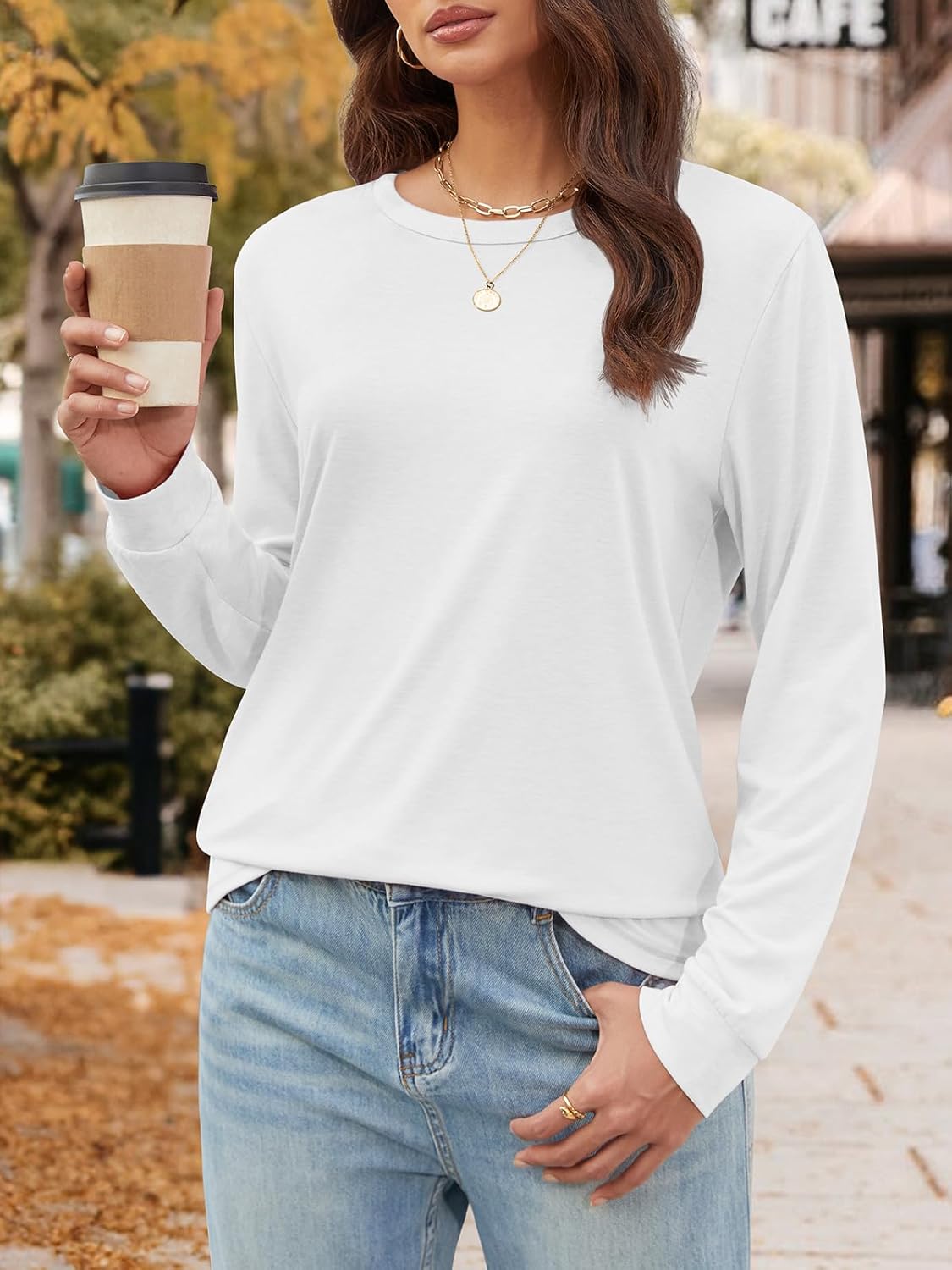 ATHMILE Fall Long Sleeve Shirts for Women Fashion Oversized Tees Casual Business Tops Loose Fit Solid Basic Outfits 2025 - Image 3