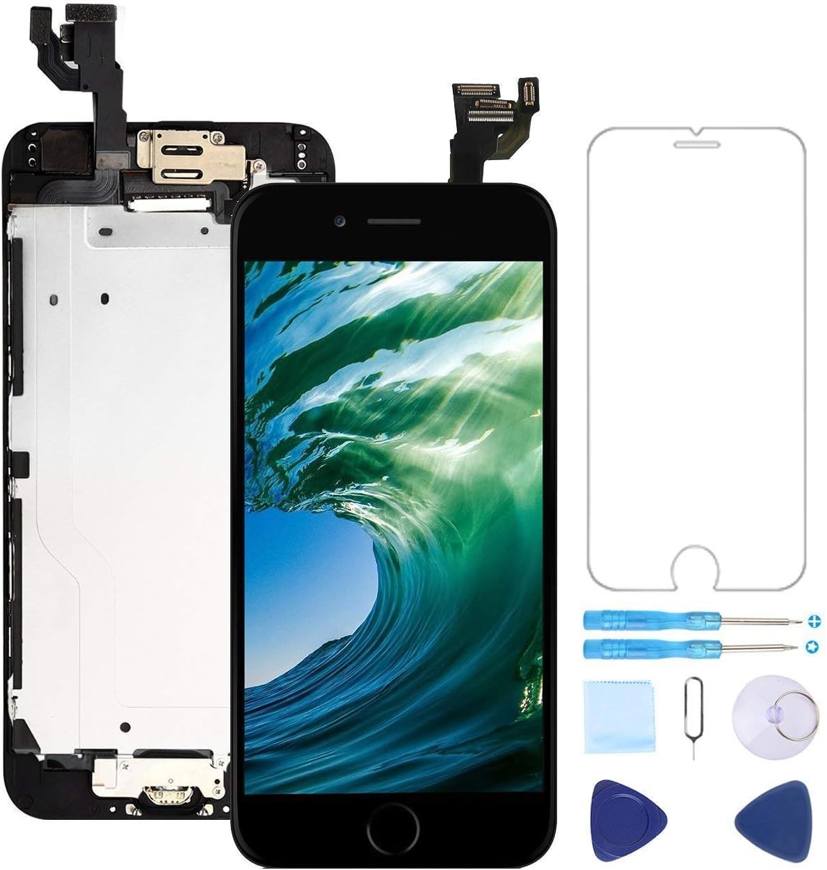 Screen Replacement for iPhone 6 Plus Black 5.5" LCD Display Touch Digitizer Frame Assembly Full Repair Kit,with Home Button,Proximity Sensor,Ear Speaker,Front Camera,Screen Protector,Repair Tools …