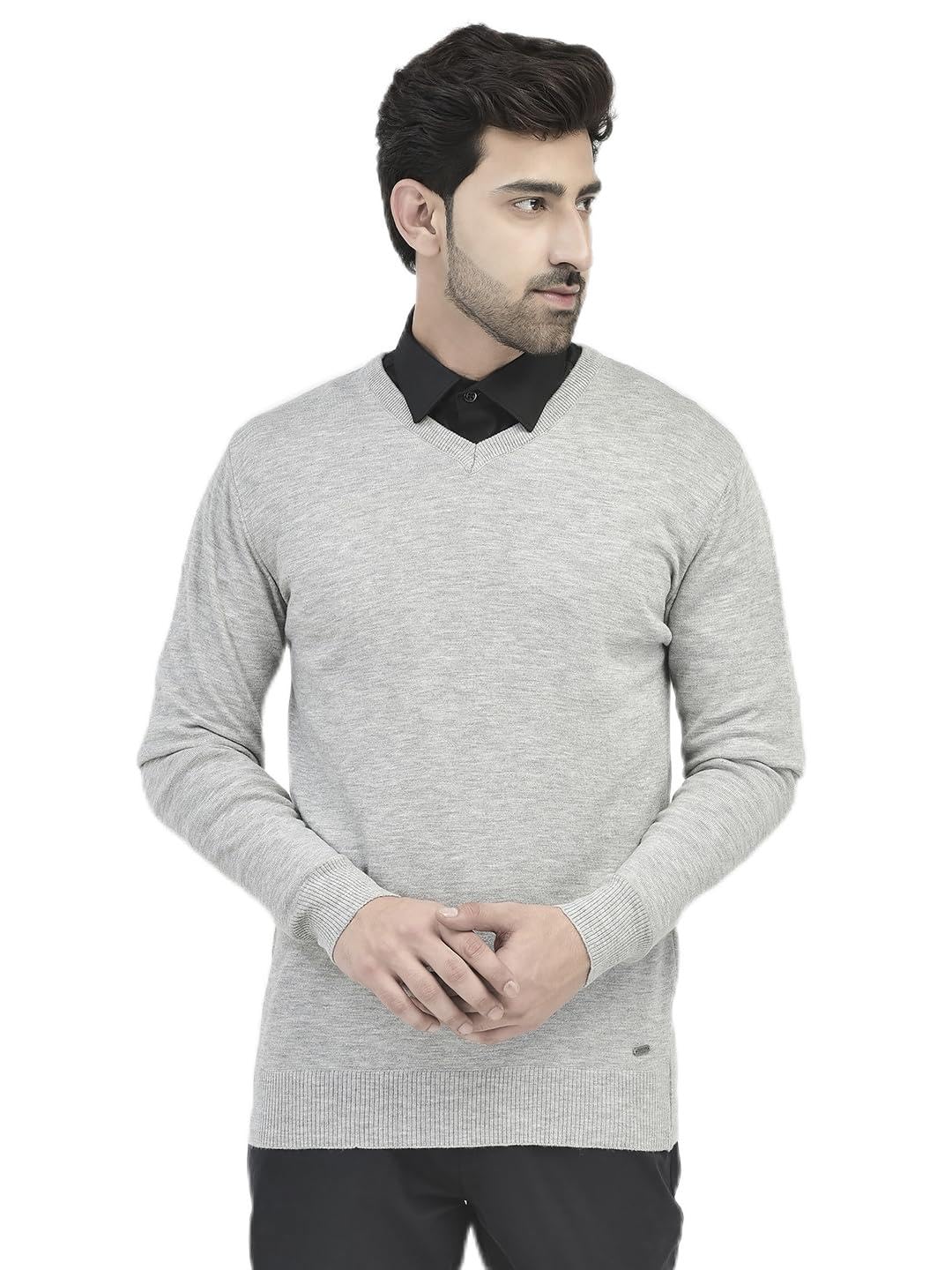 crimsoune club Mens Grey V-Neck Sweater ()-picture-23
