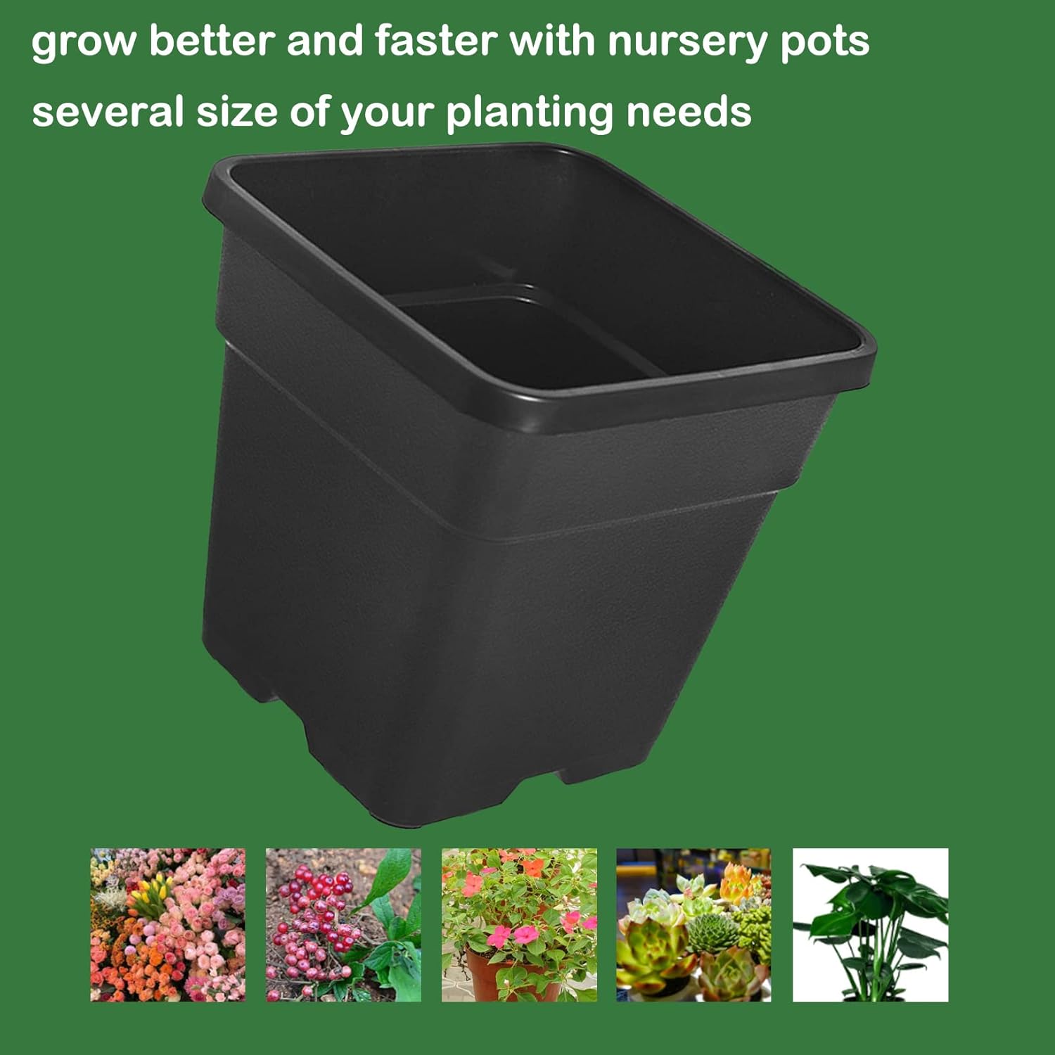 Outdoor Plastic Planter Nursery Pots - 10 Pcs 10 Gallon Round Black Nursery Pots for Plants with Drainage Hole