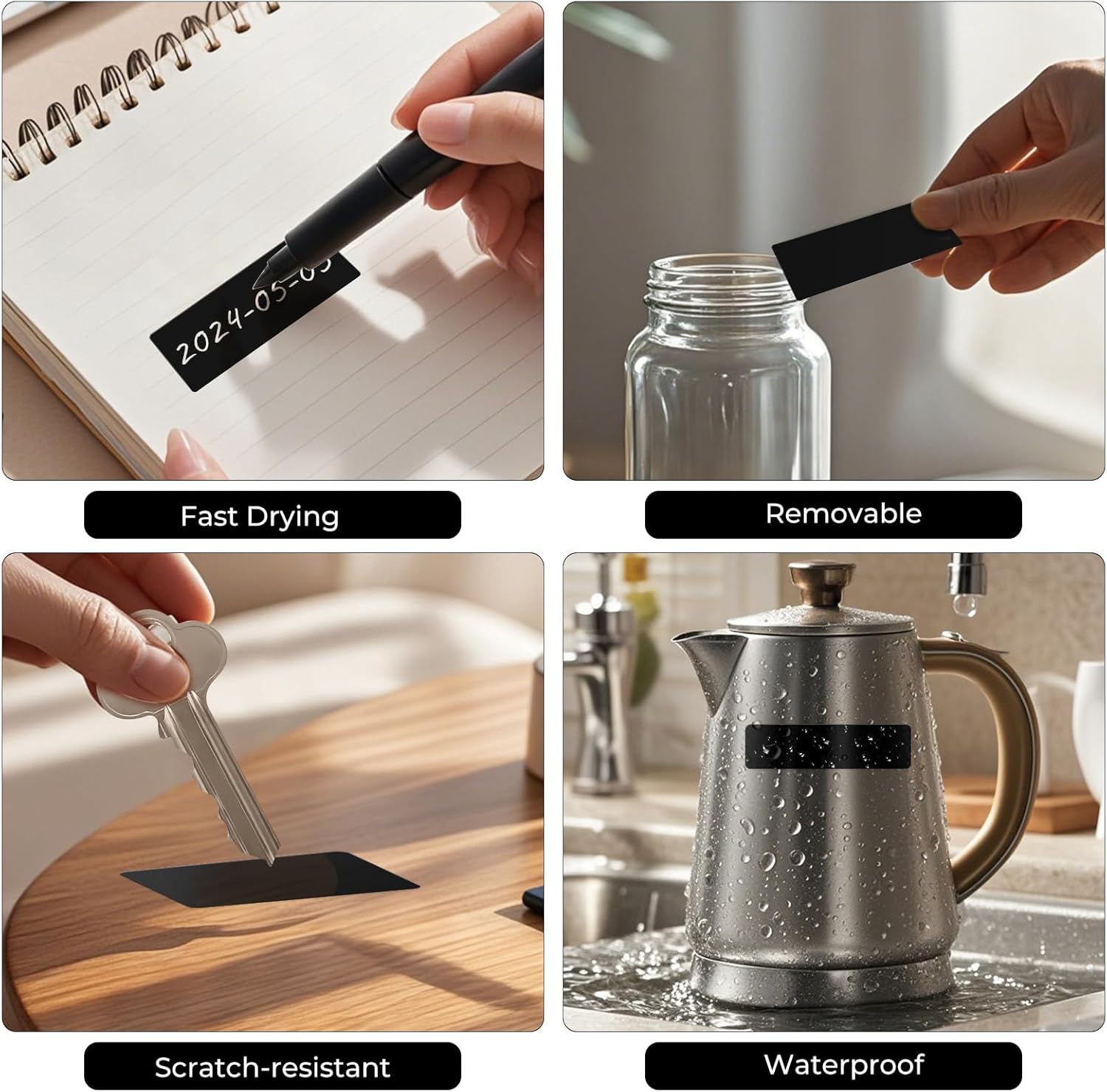 Colored Stickers 3×1 Inch Vinyl File Folder Sticker Black Rectangle Removable Waterproof Color Coding Moving Label for Boxes Office Inventory Labeling 160 PCS - Image 3