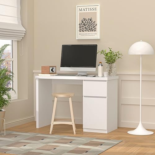 Miniatura 2 de Furtble - Escritorio blanco con cajones, escritorio pequeño de 43 pulgadas, lindo escritorio para dormitorio, escritorios de PC para oficina en
